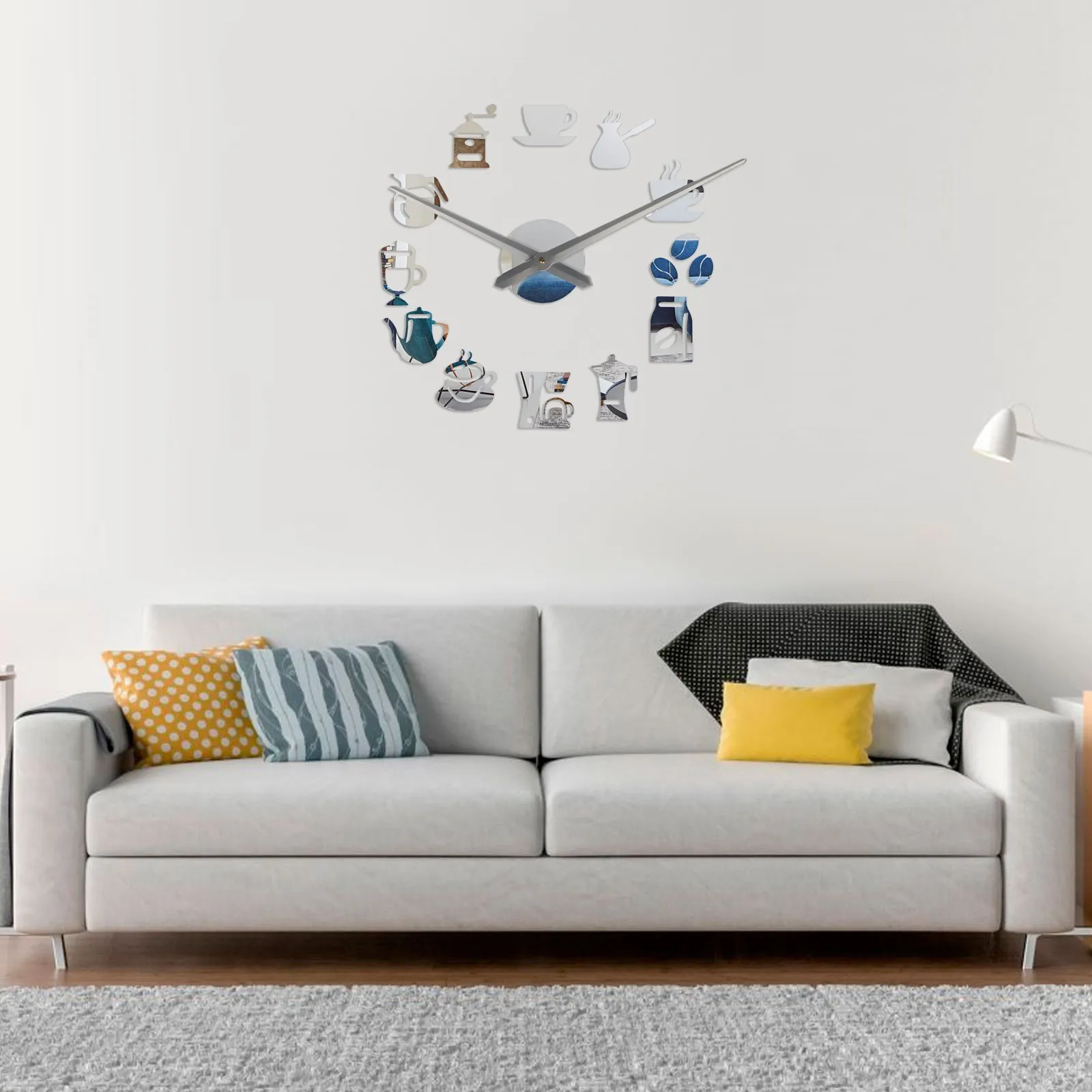 Часы настенные интерьерные большие для кухни 3d &quotВремя кофе&quot наклейка d-120 см