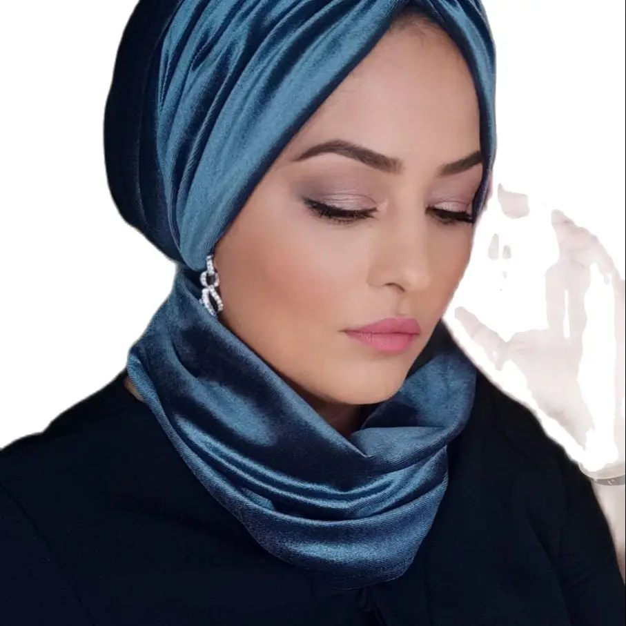 Womens Hijab Scarfs Head Cover Bone Kadife Bone In-Filled Combed Cotton Lined Boyunluk Detaylı Drape Pattern Shawl Seçenekli Stylish Tasarım