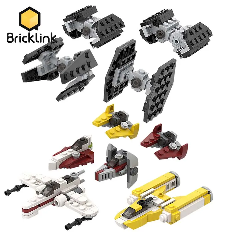 

Bricklink MOC Space War Micro Republic Starfighters Spaceship Building Blocks Planet Empire TIE Fighter Model Toys DIY Assembly