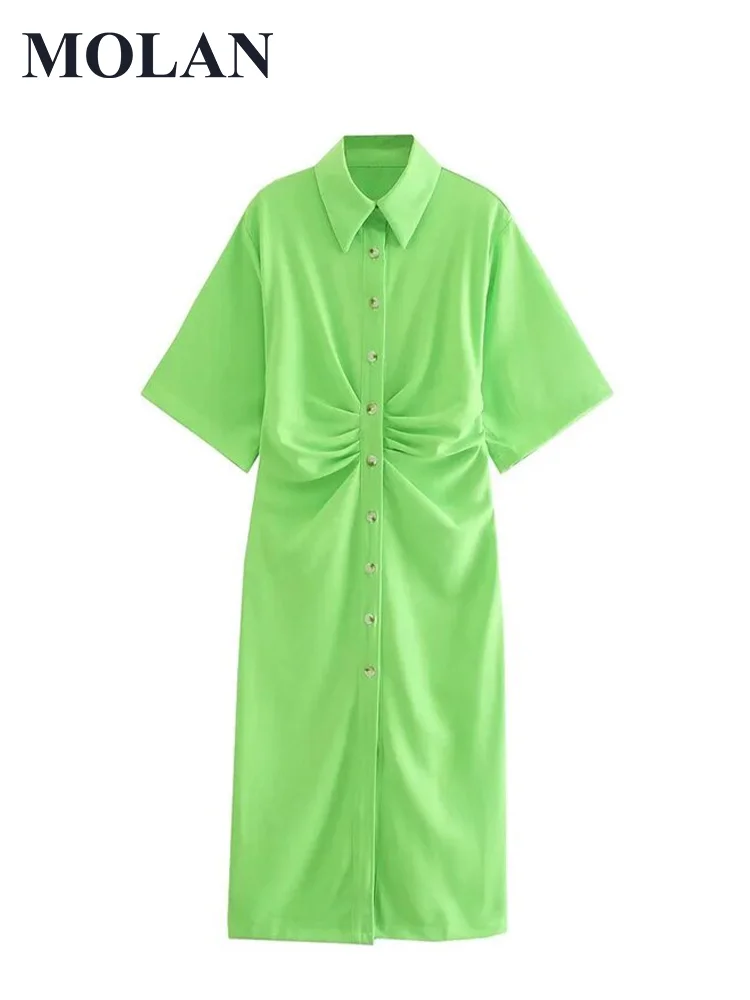 

MOLAN Fashion Woman Shirt Dress 2022 Summer Fashion Button Cardioid Short Sleeve Casual Party Robe Female Chic Vintage Vestido