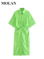 molan fashion woman shirt dress 2022 summer fashion button cardioid short sleeve casual party robe female chic vintage vestido