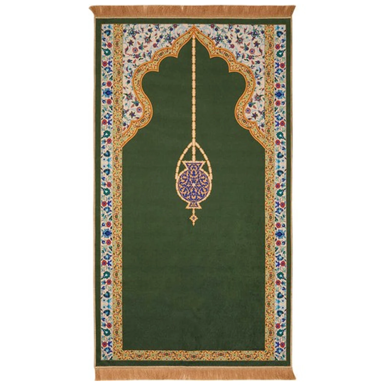 

Muslim Prayer Rug Turkish Motif and Tile Pattern Haki Green Velvet Woven High Quality Prayer Rug Muslim Items 65x115 cm