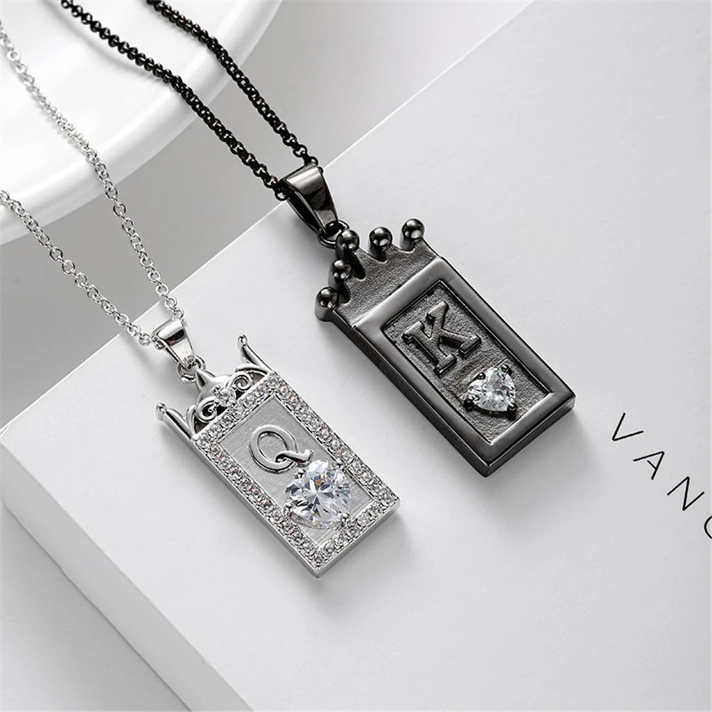 

Creative Dog Tag King Queen Couple Heart Crystal Pendant Necklace Fashion Crown Necklace Party Jewelry Romantic Valentine's Gift