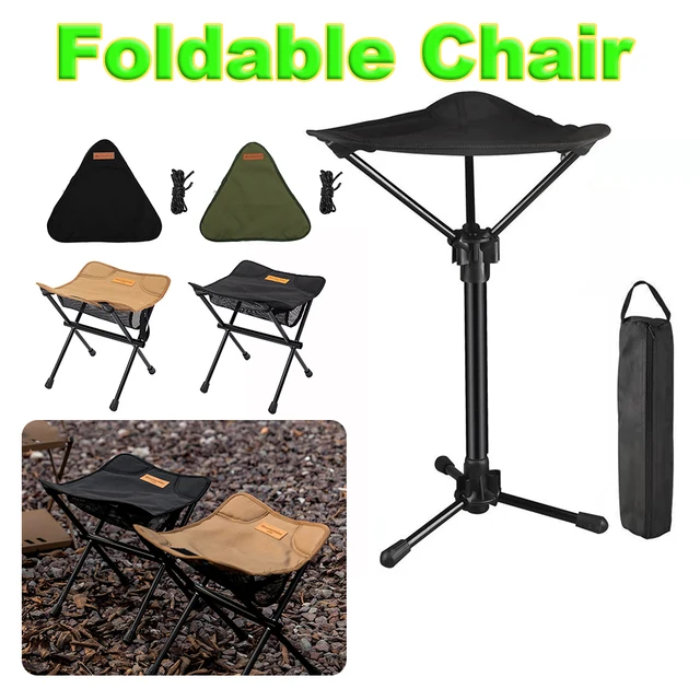 Portable Retractable Foldable Hiking Fishing Chair 3 Leg Camping Telescopic Stool Train Subway Stool Oxford Cloth Folding Tripod 1