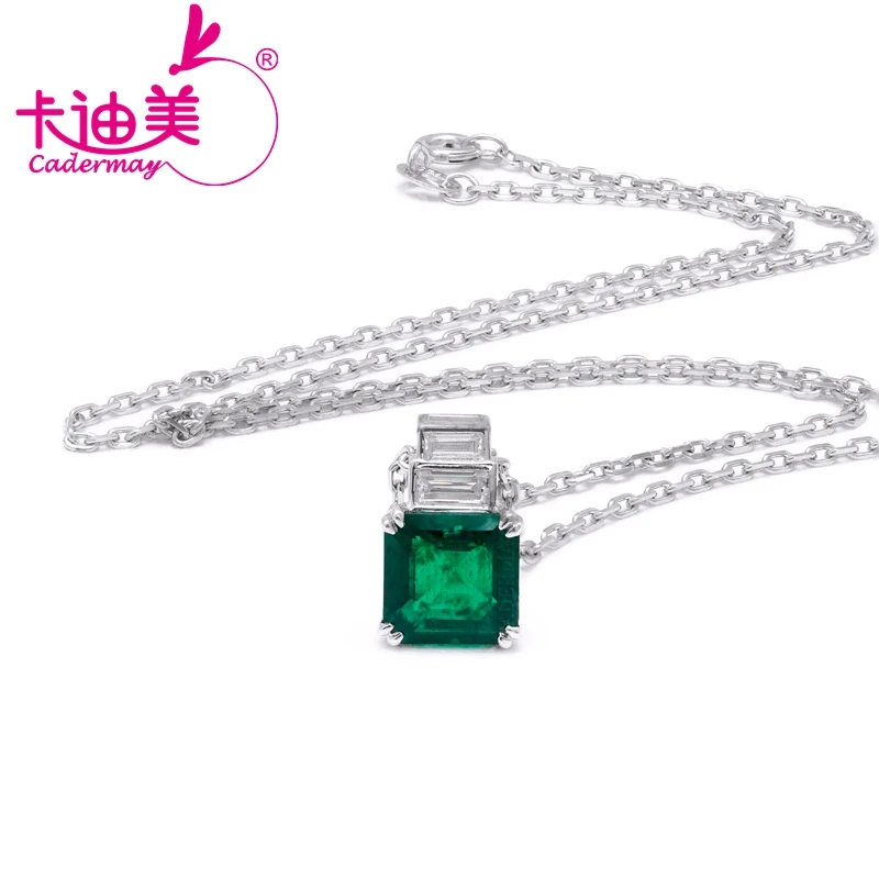 

CADERMAY Smart Jewelry 100% S925 Silver 14k Gold Plated Muzo Green Lab Grown Emerald Pendants Necklaces Anniversary For Women