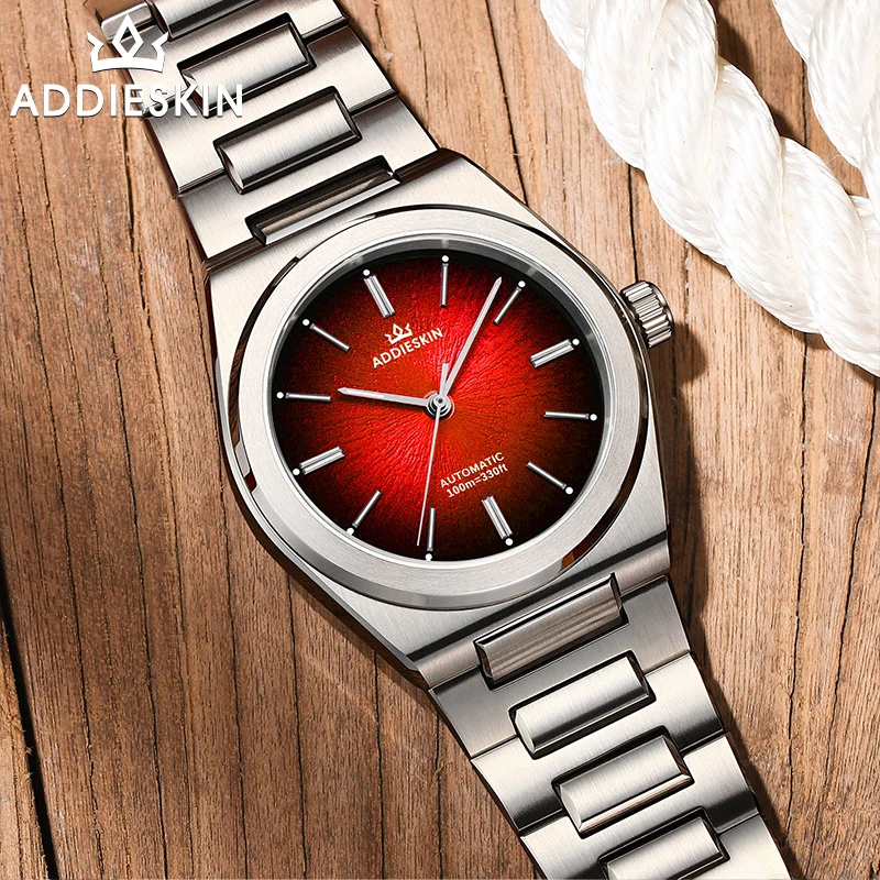 Фото ADDIESKIN K001 Мужские автоматические часы с красным циферблатом, 39 мм, ультратонкие, с антибликовым покрытием, Miyota 9015, светящиеся, для занятий спортом на открытом воздухе №2