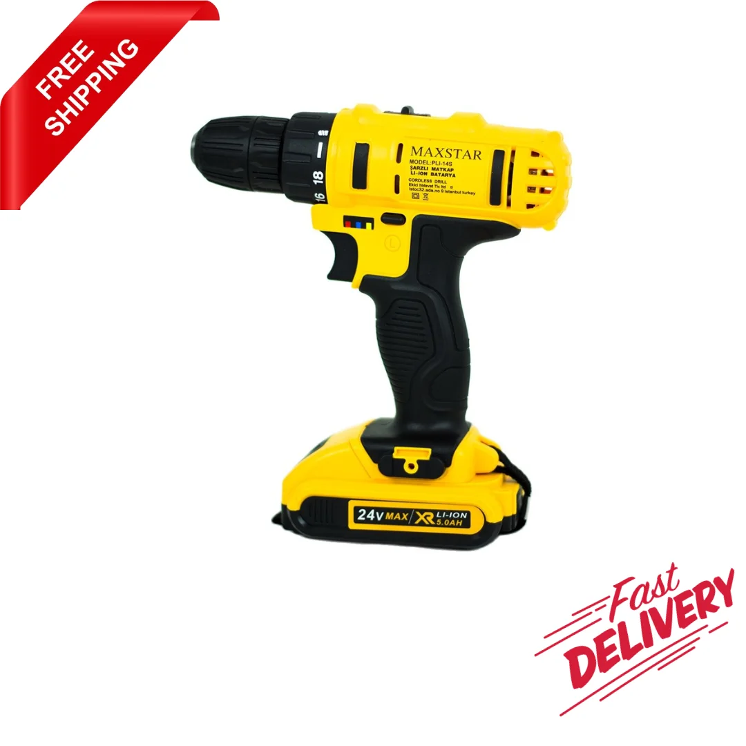 Maxstar Turbo Tools 24V 4000 Ma 2 Li-Ion Dual Cordless Professional Screwdriver Cordless Drill Powerful, light, Free Shipping