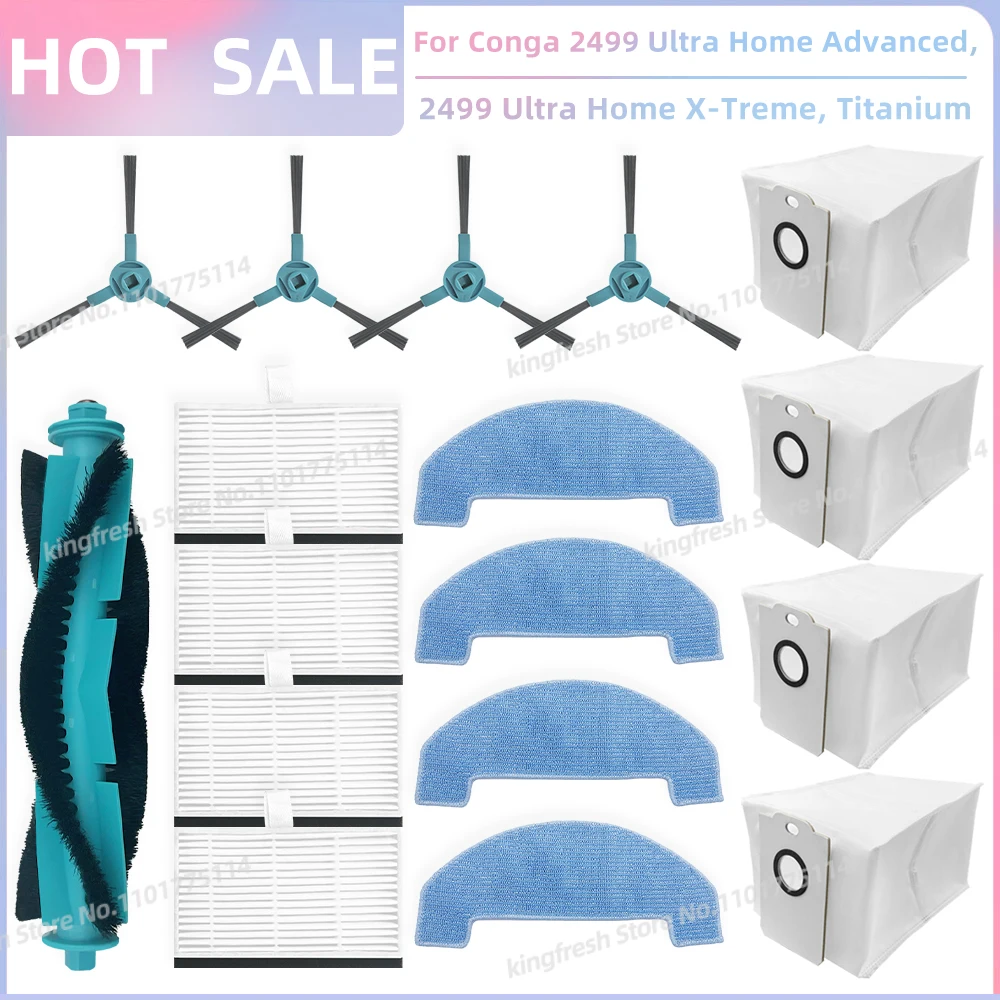

Подходит для запчастей для пылесоса Conga 2499 Ultra Home Advanced / Titanium / X-Treme, Atvel R80 Base - роликовая щетка, HEPA-фильтр, ткань для швабры, мешок для пыли