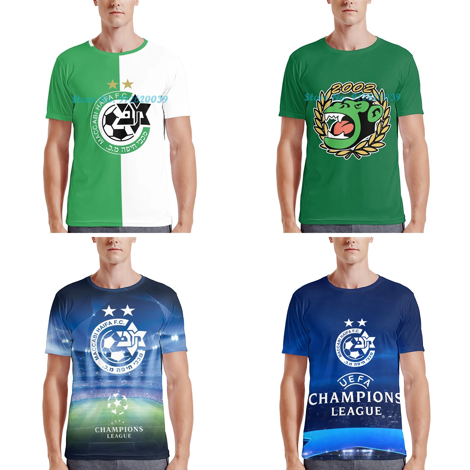 

Israel Maccabi Haifa Green Apes Champion Men's Print Short-Sleeve Tee Crewneck T-Shirt
