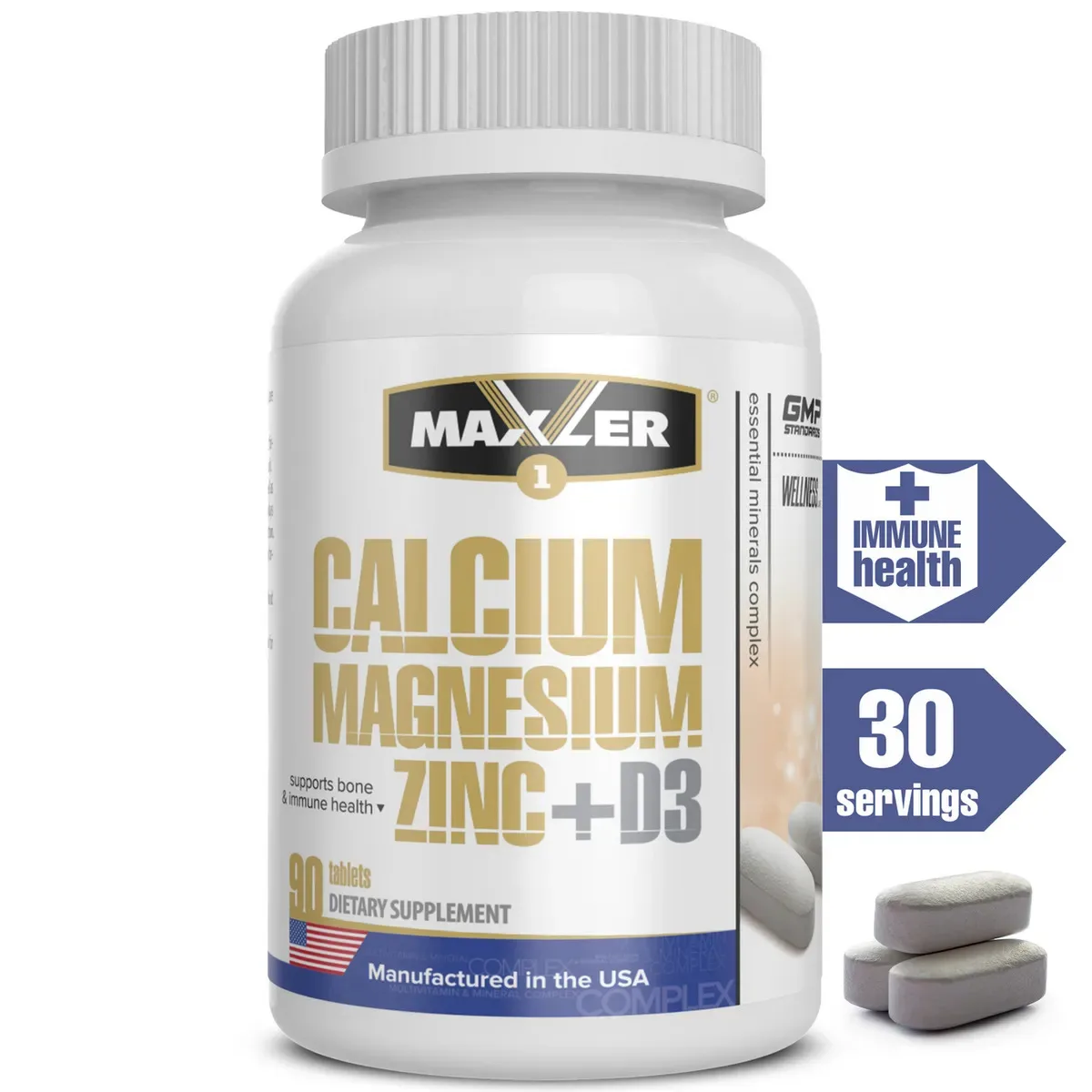Витамины кальций магний цинк + Д3 Maxler Calcium Magnesium Zinc D3 90 капсул |