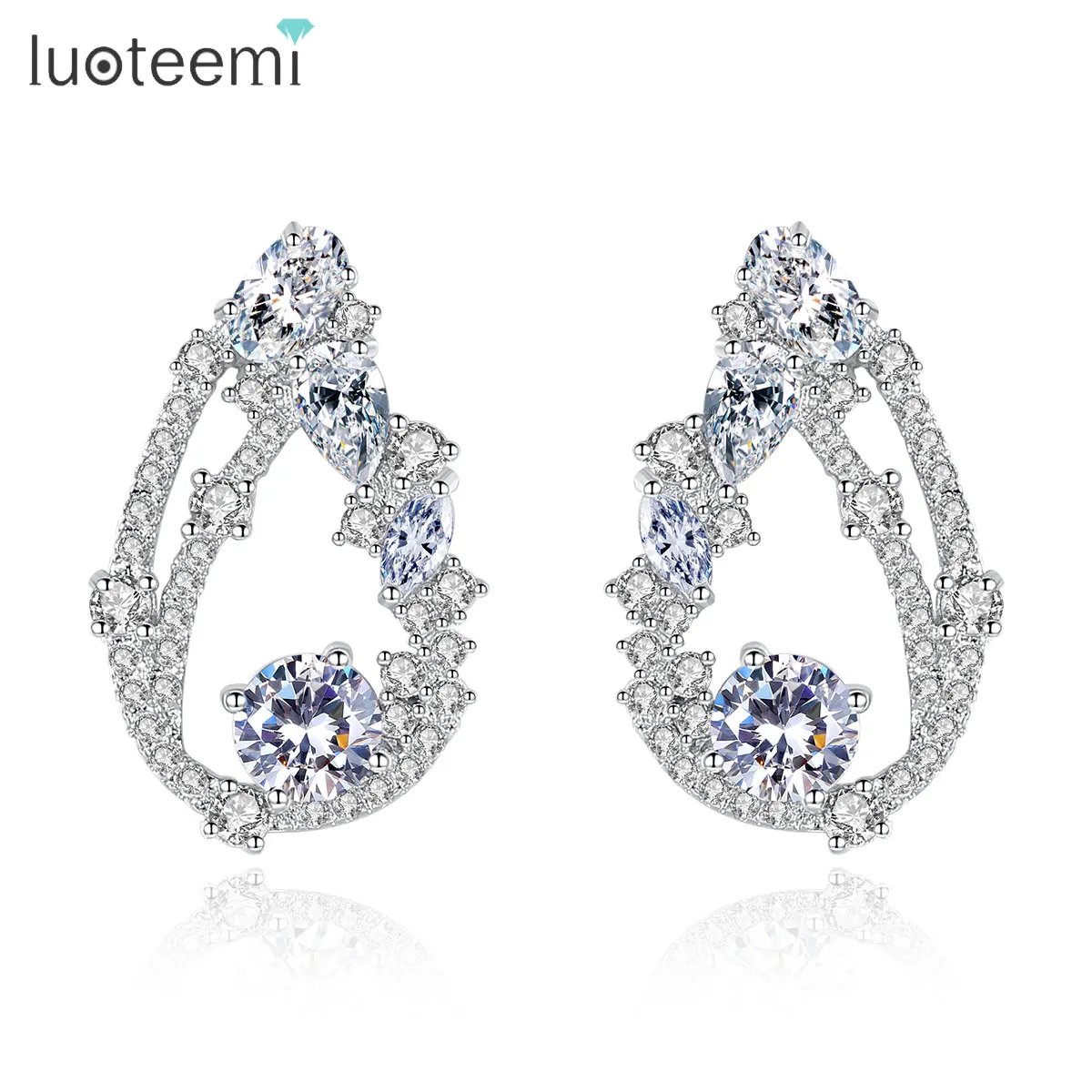 

LUOTEEMI Luxury Women Stud Earrings for Wedding Party Water Drop Paved Cubic Zircon Fashion Jewelry Brincos Christmas Gift