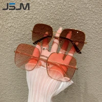 jsjm 2022 new fashion oversize sunglasses women cat eye luxury vintage brand design metal tea gradient sun glasses female uv400