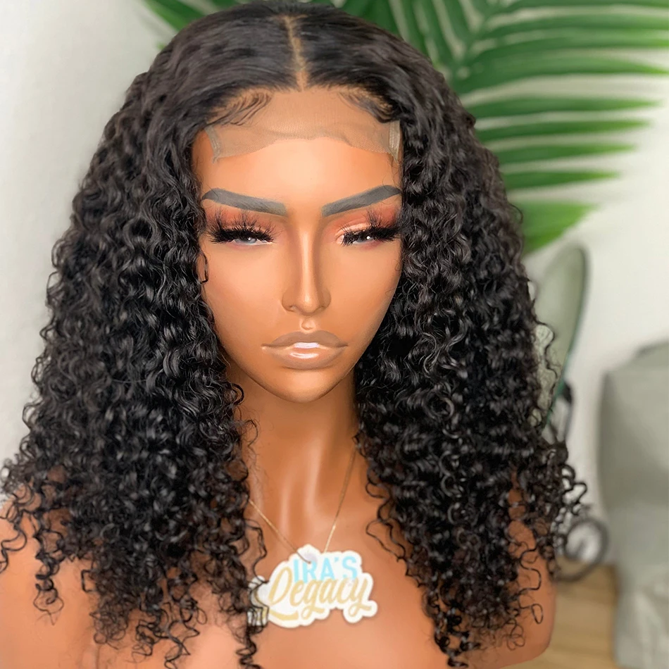 

Kinky Curly Short Bob T Part Lace Wig 8 To 16 Inch Brazilian Human Hair Wigs Middle Part Pre-Plucked Hair Line With Baby Hair