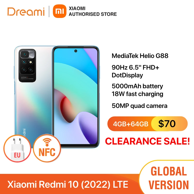 Глобальная версия Xiaomi Redmi 10 (2022) 4G LTE-распродажа