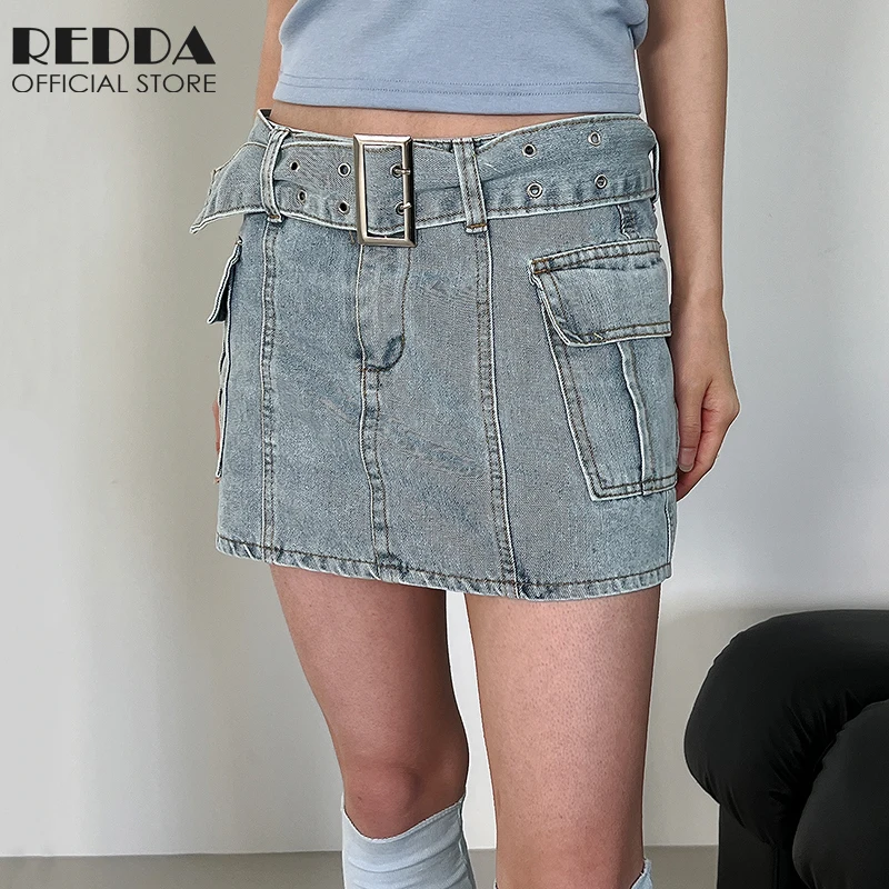 High Waisted Skort Jeans with Pockets Mini Cargo Skirts Women Buckle Belt Bodycon Denim Casual Streetwear Korean Short Bottoms