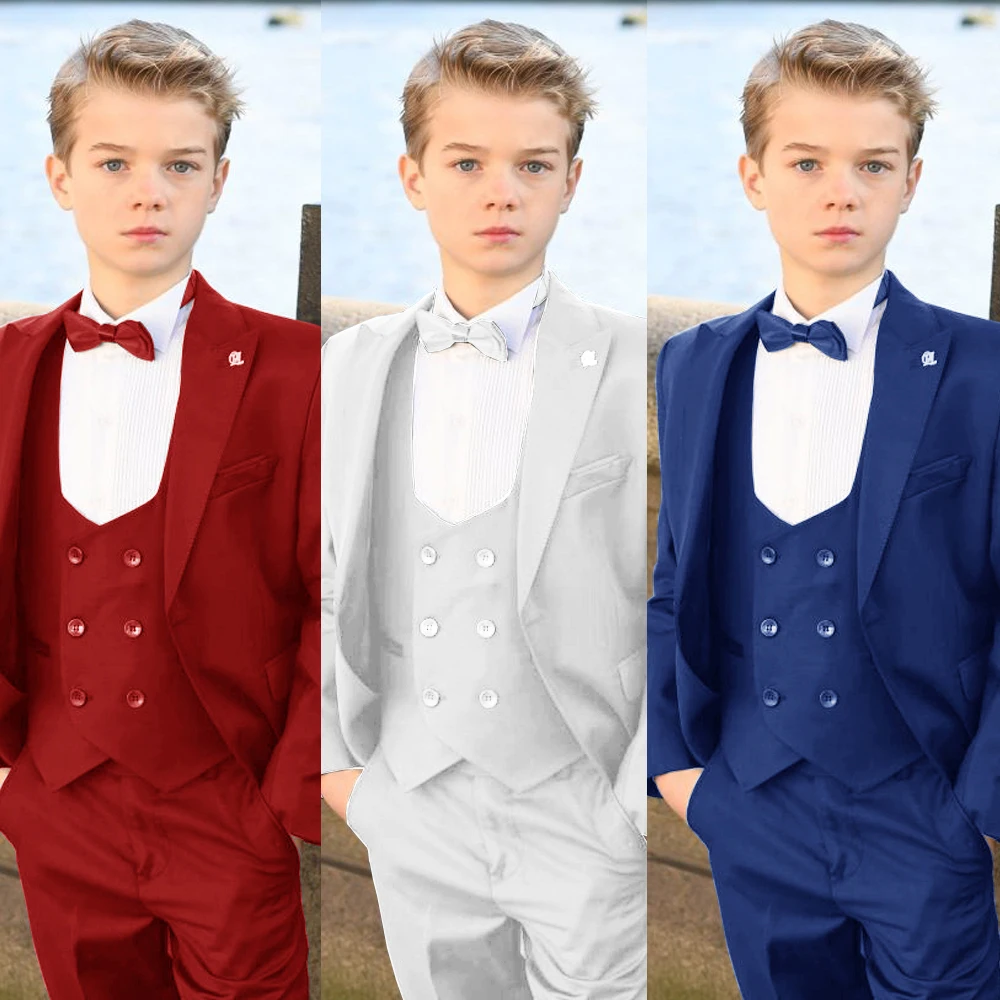 Детский официальный костюм смокинг из 3 предметов свадебная куртка брюки жилет
