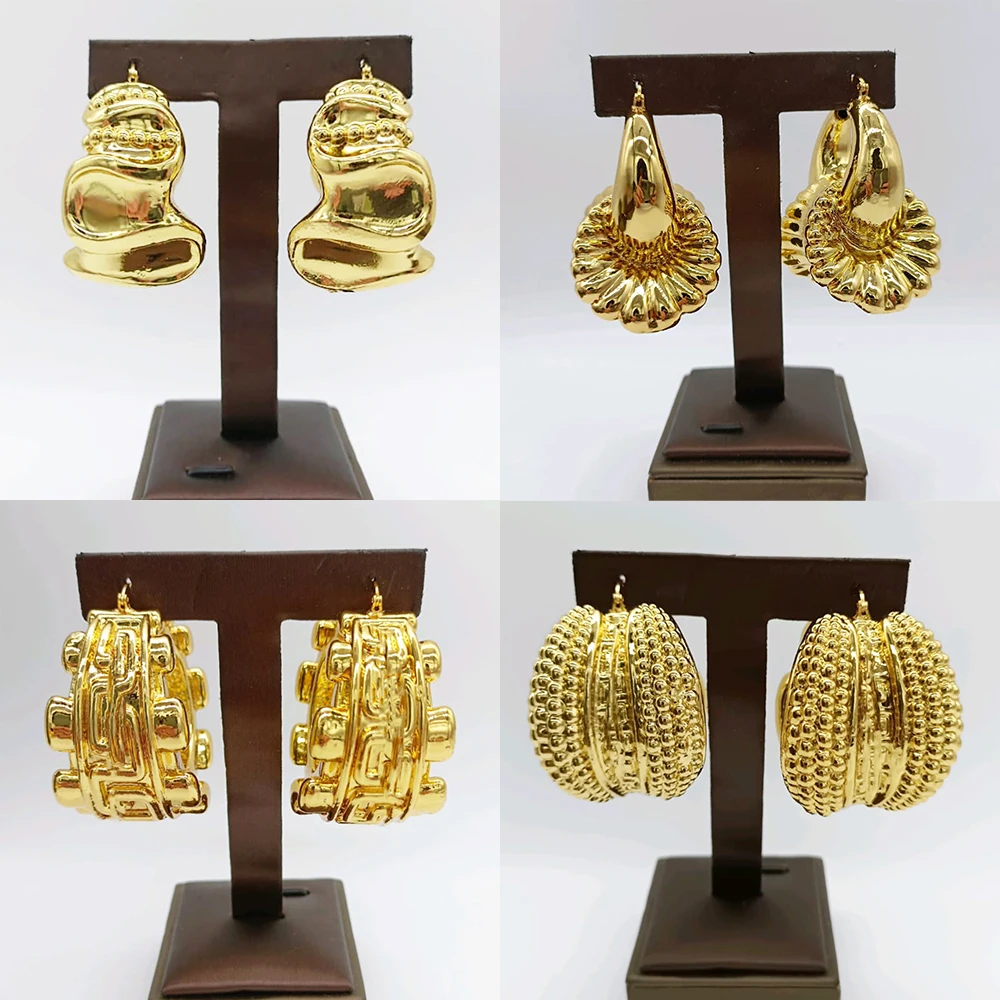 

Fashion Hoop Earring for Women African Dubai 18K Gold Color Bold Earrings Copper Jewelry Accessory Party Bride Anniversary Gift