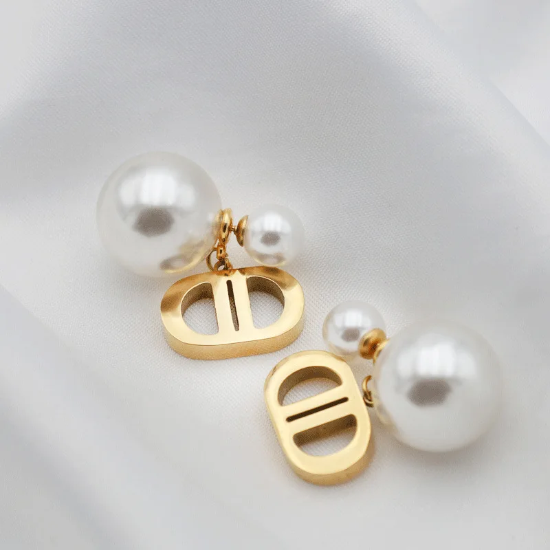 

925 Silver Stud Earrings Double D Pearl Earrings Luxury Round Stud Earrings For Women Rhinestone Jewelry French Jewelry Brincos