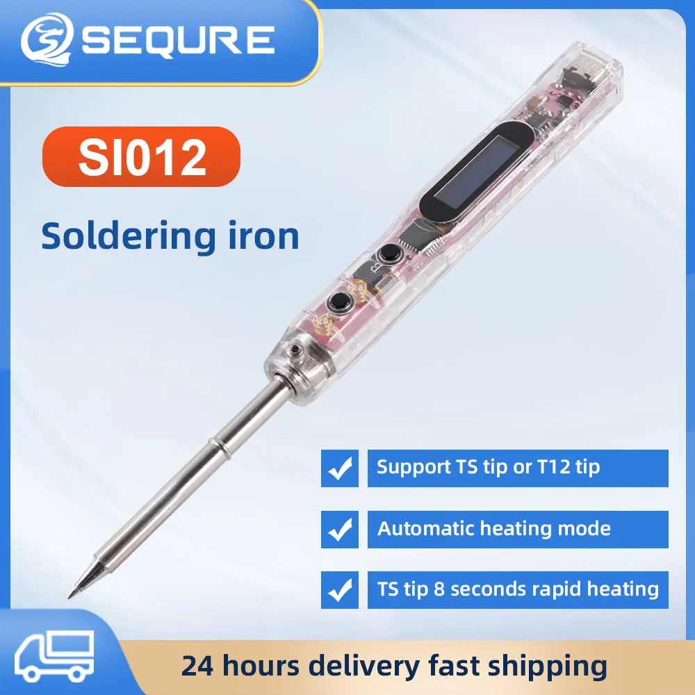 SI012 Mini Electric Soldering Iron Transparent Case with LED Display Repair Welding Pen Compatible with T12/TS Solder Tip SEQURE