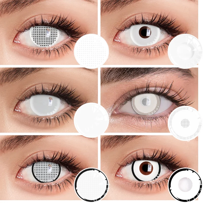 UYAAI 1 Pair White Lens Cosplay Contact Lenses Pupils Eyes Halloween Anime Cosplay Makeup Contacts Eye Lenses