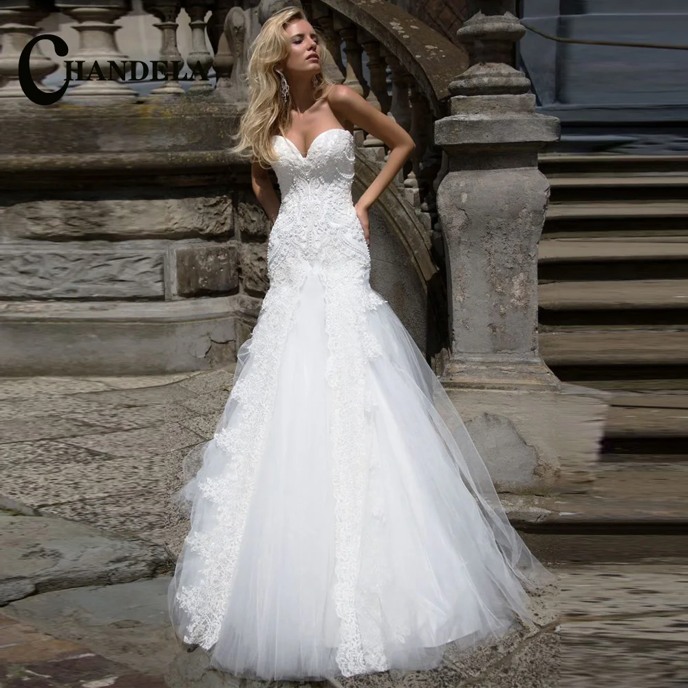 

CHANDELA Elegant Wedding Dresses Sweetheart Sleeveless Tulle Lace Applique Bridal Gown Vestido De Casamento Customised For Women