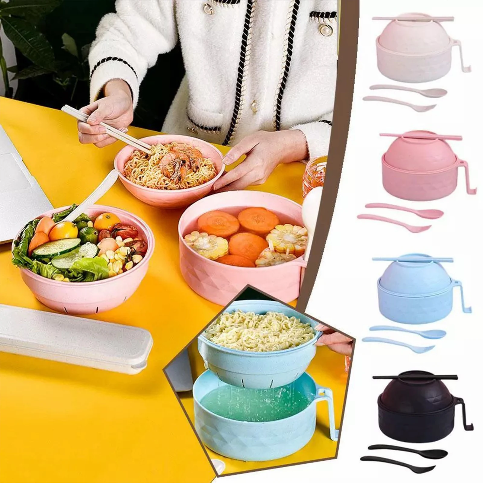 Набор розовых мисок для рамена быстрого приготовления пригодных микроволновой