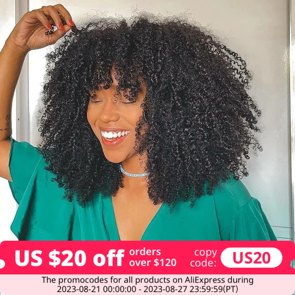4B 4C Afro Kinky Curly Wigs Human Hair With Bangs Cheap Glueless Perruque Cheveux Humain Wholesale Price With Free Shipping