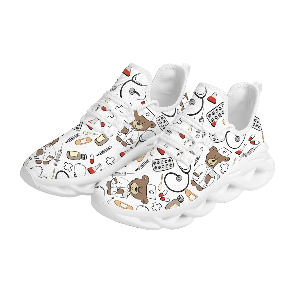 Yikeluo Women Sneakers Cartoon Nurse Pattern Mesh Breathable Sport Shoes Casual Light Platform Running Walking Shoes Flat Shoe
