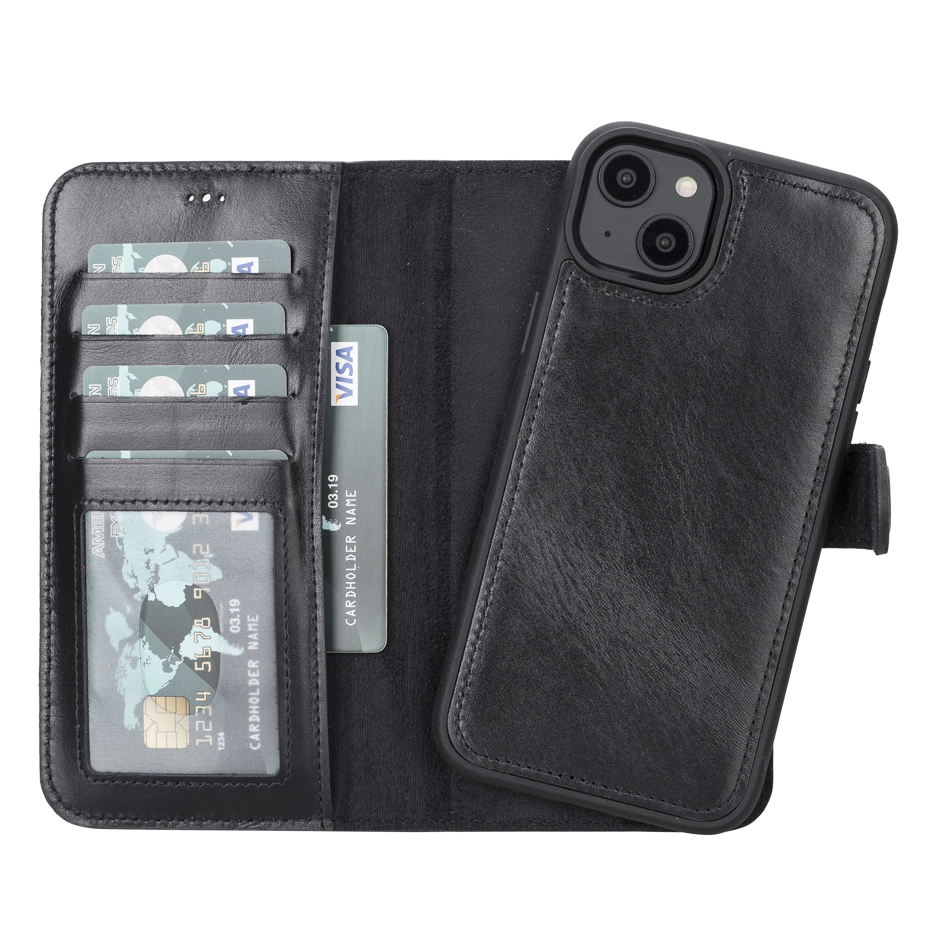 

Чехол-бумажник из натуральной кожи для iPhone 14 Plus 6,7 дюйма с RFID-защитой