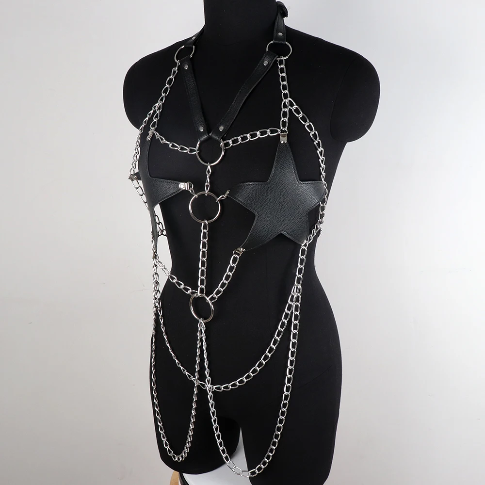 Sexy Women Leather Chest Harness Chain Belts Body Bondage Bra Cage Harajuku Suspenders Fetish Female Harness Suspenders Lingerie