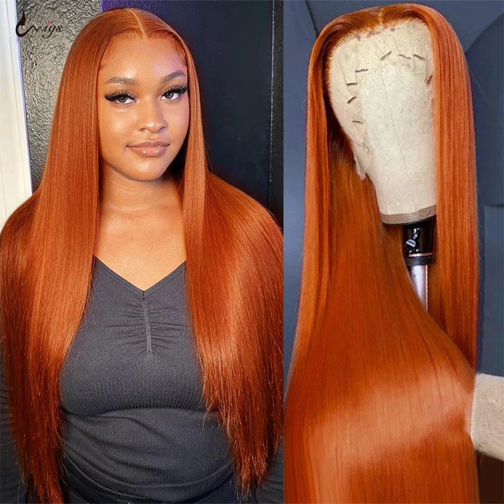 32 Inch Ginger Lace Front Human Hair Wigs Bone Straight Lace Front Wig Orange Colored Human Hair 13x6 Lace Frontal Wig For Women
