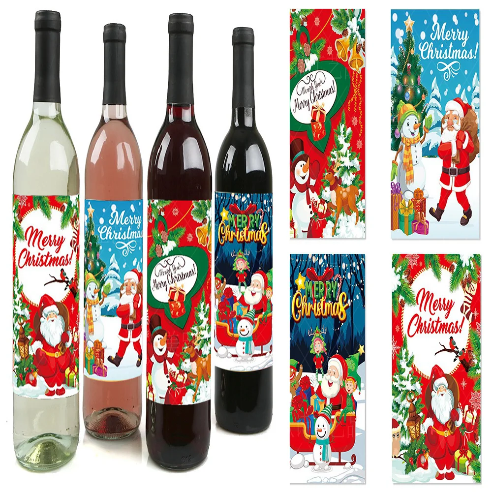 

8 Pieces Christmas Wine Bottle Label Sticker New Year Champagne Bottle Christmas Party Wine Bottle Label Decoration 15x10cm