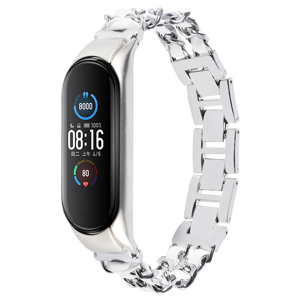 Women Gold wristband for Mi Band 6 5 Bands Bracelet for Xiaomi Mi Band 4 3 lady luxury jewelry metal leather bracelet Correa