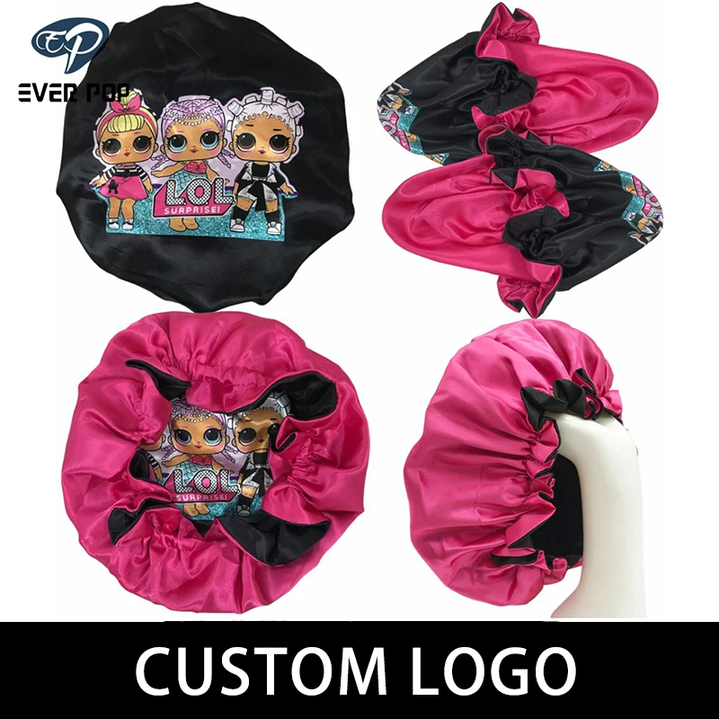 

Custom Logo Satin Cap Luxury Soft Big Size Wig Virgin Hair Wrap Sleeping Bonnets Double Layer Elastic Hairs Protect Bonnet