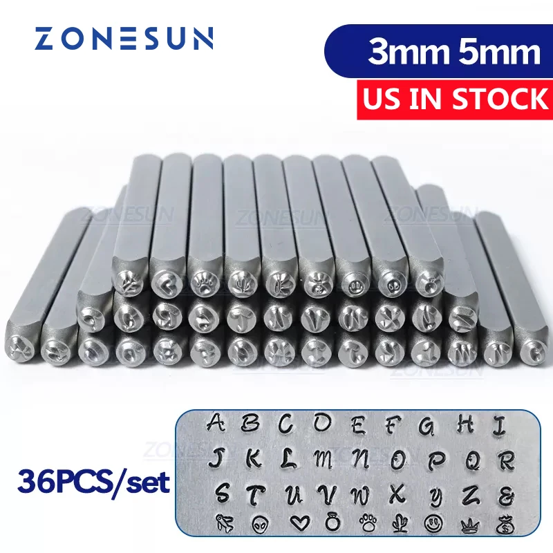 

ZONESUN 36PCS Metal Stamping kit Punch Tool A-Z Heart steel stamp letters Steel word punch tools,Metal Jewelry Design Stamps