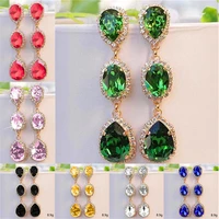fashion personality girl rhinestone water drop dangle earrings womens elegant temperament jewelry accessories