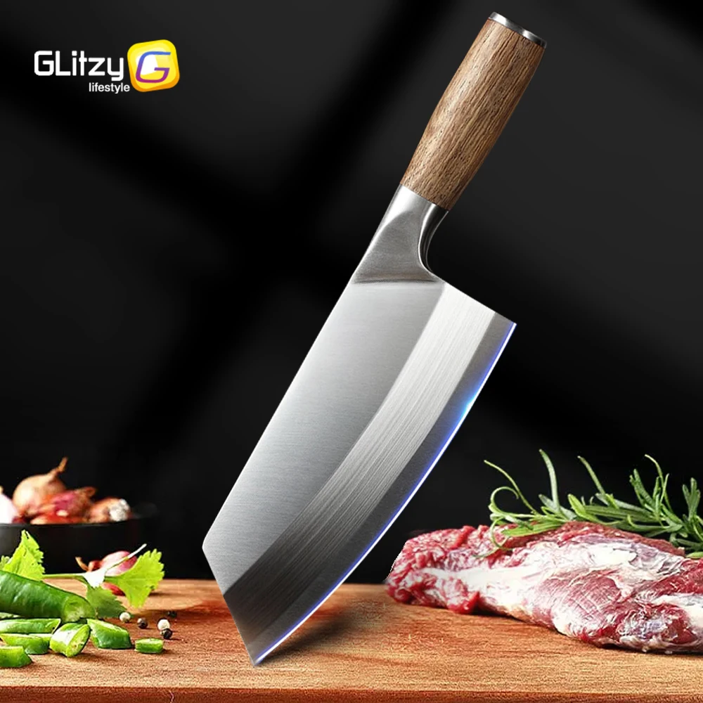 Kitchen Knife Professional Chinese Cleaver Chef Knife 8 Inch Stainless Steel Butcher Knife for Chopping Boning Slicing Japanese