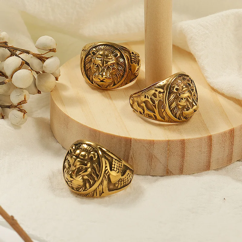 

Fashion Lion Head Signet Rings for Men Women Bijoux Wholesale Gold Color Stainless Steel Couple Jewelry Party Birthday Gift