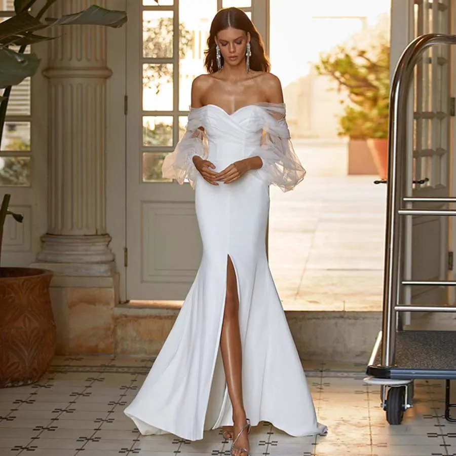Vestidos De Novia 2022 White Lace Tube Top Fishtail Halter Prom Evening Dress Wedding Long Dress