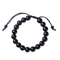 natural black obsidian bracelet lucky amulet round beads strand fitness bracelet anklet yoga chain for women men jewelry
