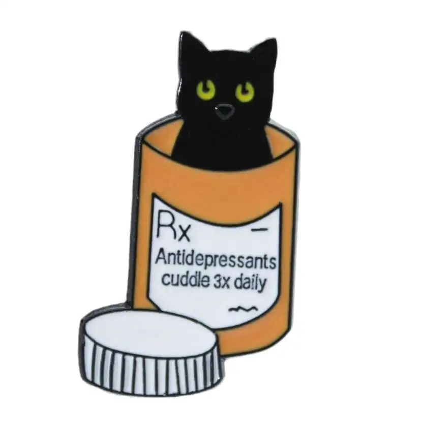 Горячая продажа черная кошка бутылка броша антидепрессант лекарство рецепт