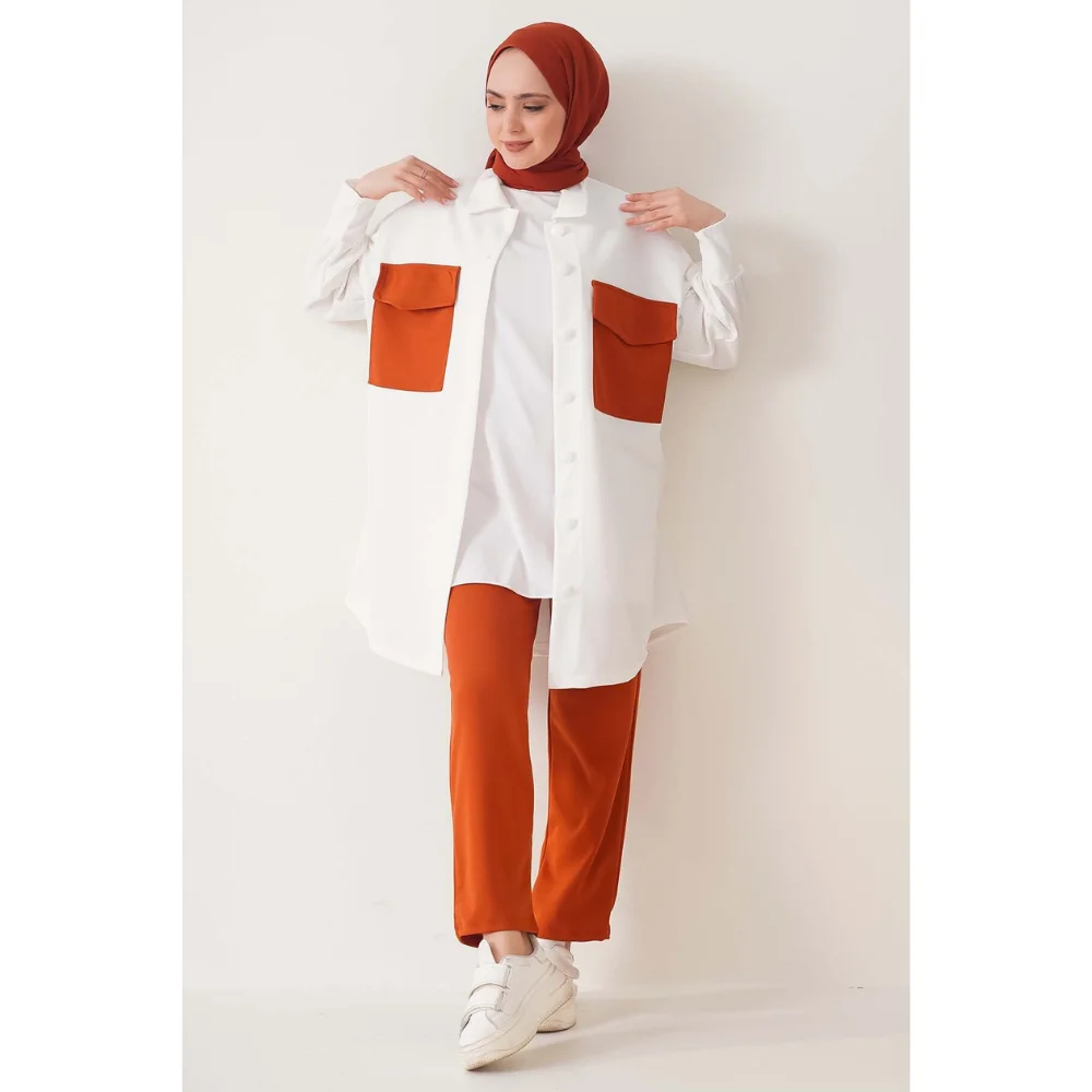 Double Pocket Buttoned Hijab Double Suit Trend Moda abaya abayas for women abayas muslim sets jilbab modest clothing muslim dres