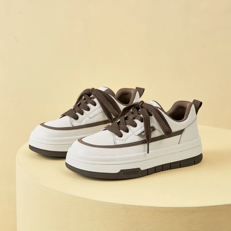 2023 Ladies Sneakers Spring Autumn New Ladies Casual Shoes Outdoor Thick Sole Lace Up Flats Solid Color Fashion Shoes for Women