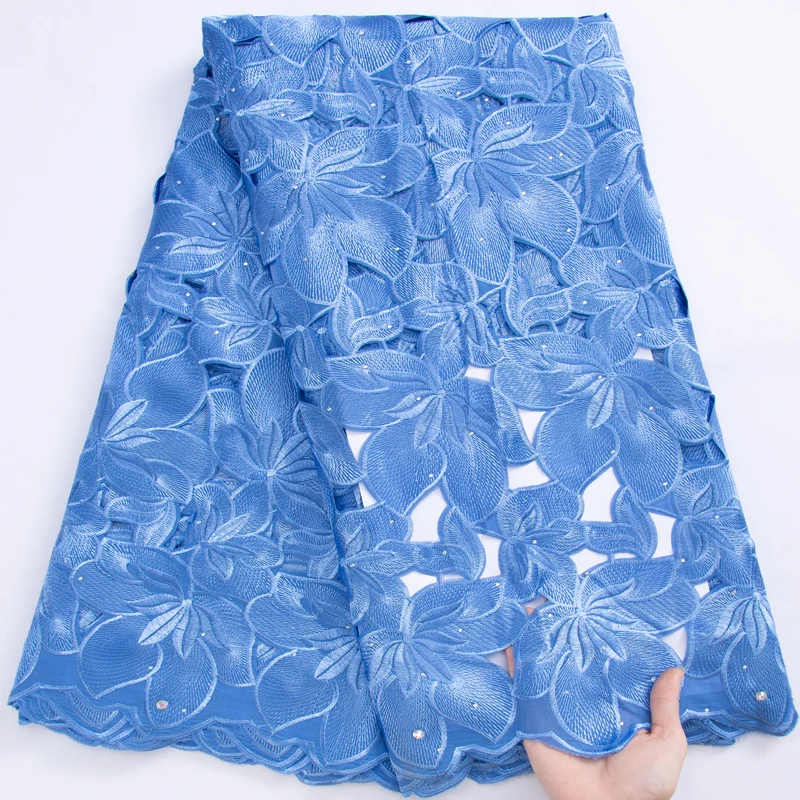 

SJD LACE Latest Nigerian Laces 2022 High Quality Sky Blue African Swiss Volie Lace Fabric with Beads for Wedding Dresses A3072