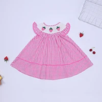 boutique smocked hand embroidery dress cute strawberry floral skirts kids girls short sleeve child wear dresses for 1 7y baby