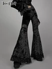 Брюки-клеш Женские бархатные с высокой талией и кружевом, черные