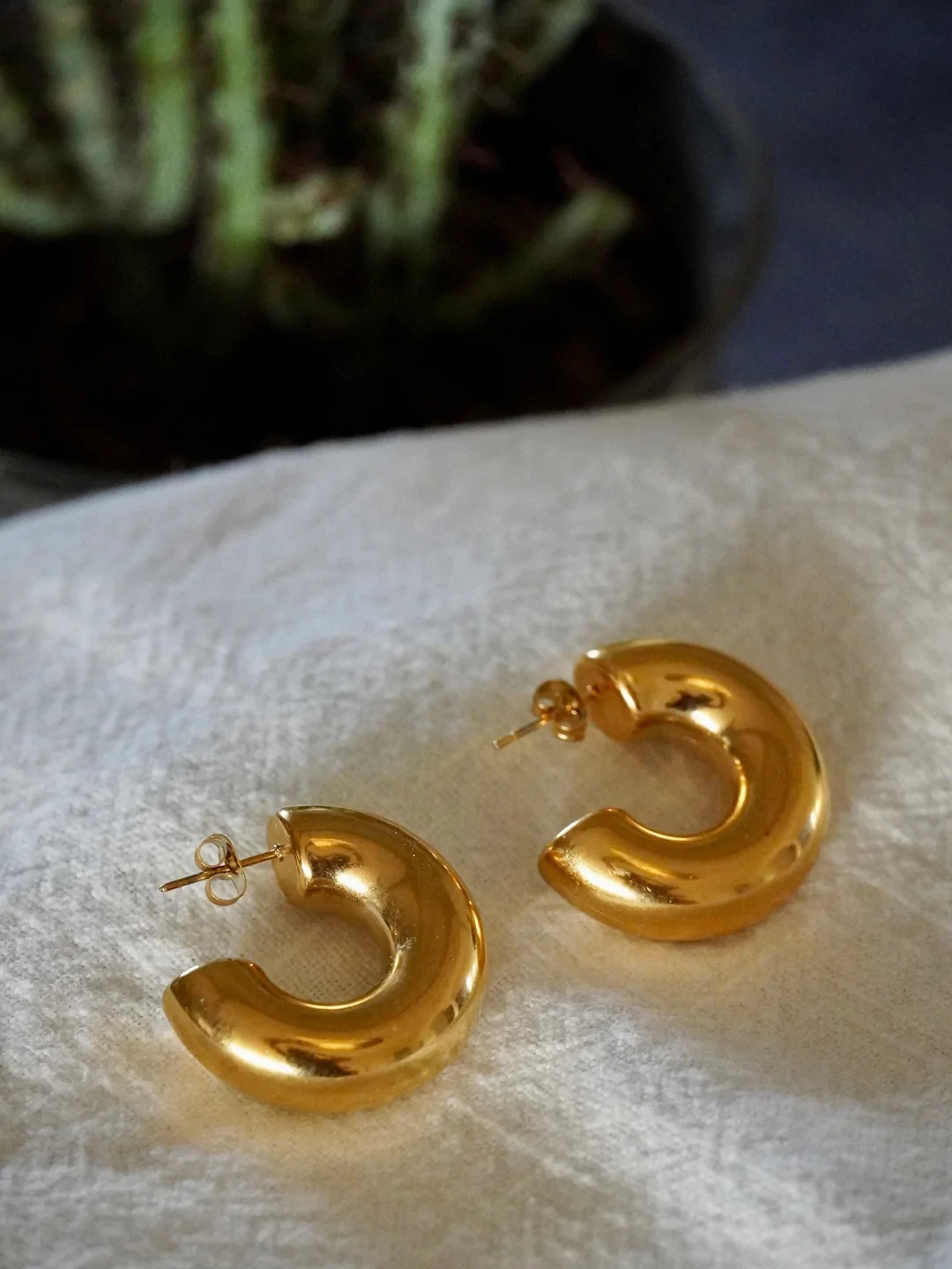 Женские массивные серьги-кольца из нержавеющей стали серебро 18 карат