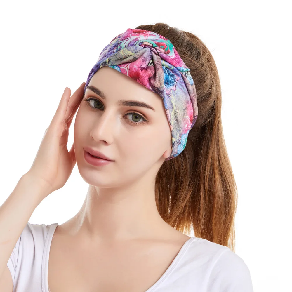 

Floral Print Twisted Knotted Headband For Women Fashion Elastic Headbands Wide Turban Head Wrap Hairband Hair Accessories