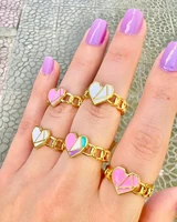 boho cuban link chain heart rings for women cute enamel candy colorful heart open finger ring gold plated fashion jewelry gift
