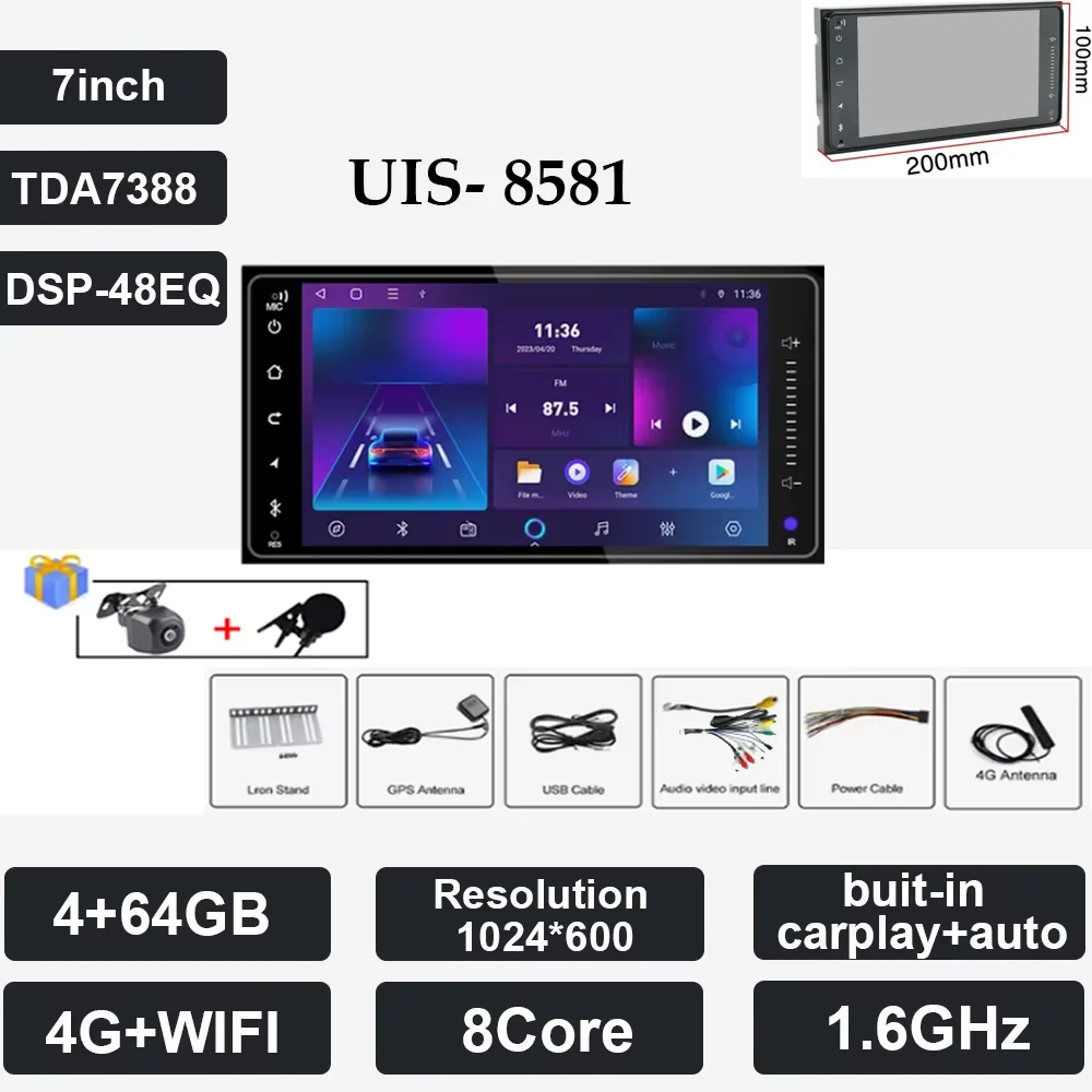 2Din 7-дюймовый универсальный автомобильный мультимедийный радиоприемник CarPlay для Toyota CROWN CAMRY COROLLA 4G автомобильный радиоприемник беспроводной GPS BT